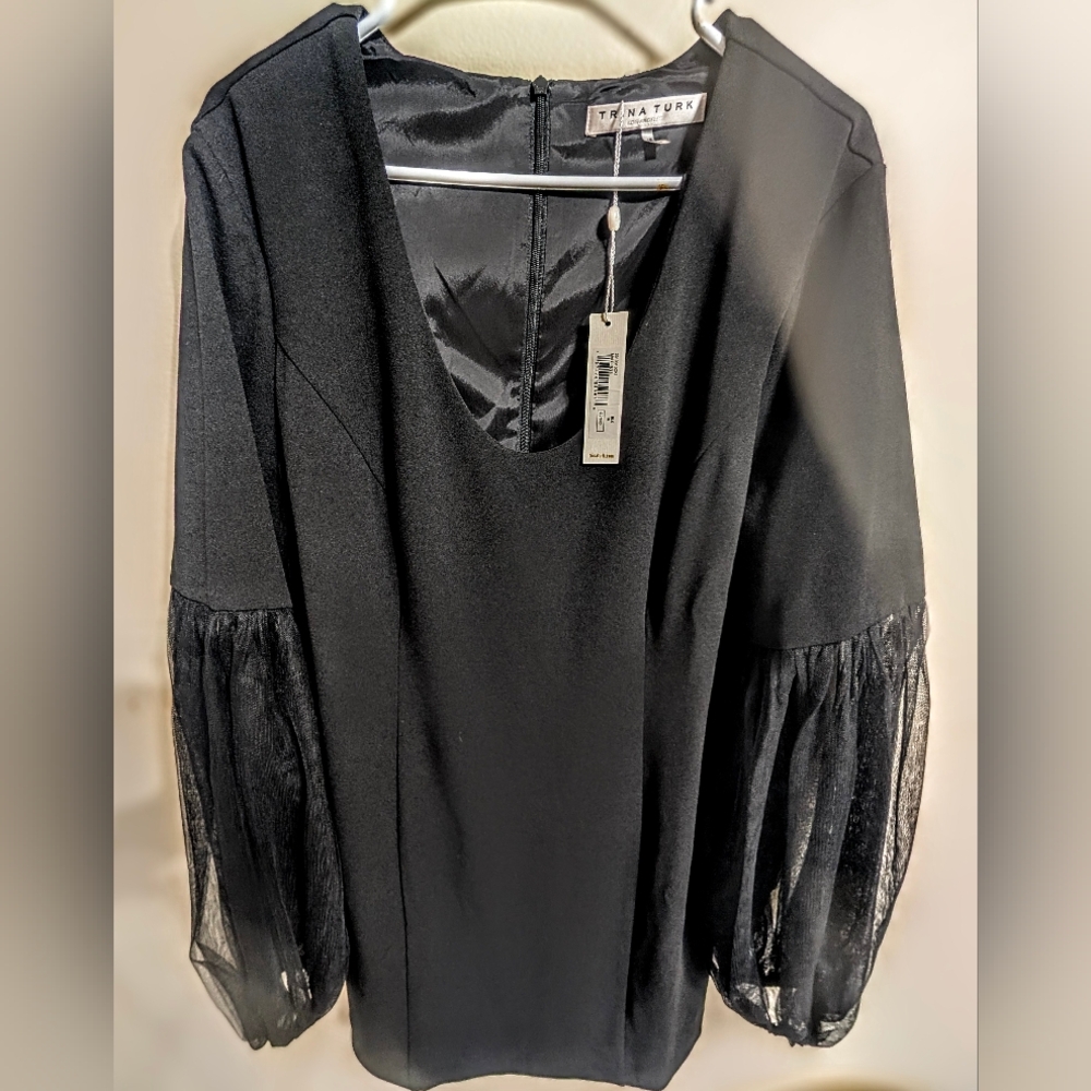 Trina Turk Elegant Black Dress with Sheer Sleeves